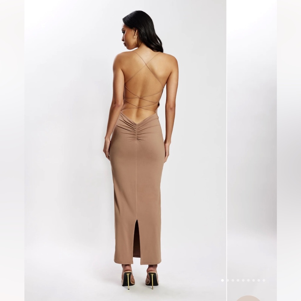 Meshki Sabine Backless Maxi Dress in Latte